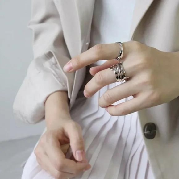 \\NEW\\925 STERLING SILVER ADJUSTABLE MULTILAYER RING - Picture 2 of 4